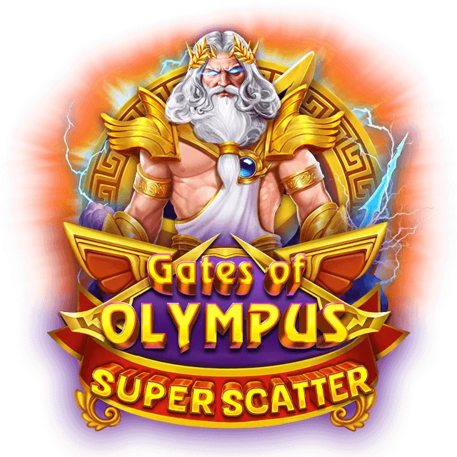 Gates of Olympus Super Scatter Zeus god, lightning effects, Gates of Olympus Super Scatter game logo